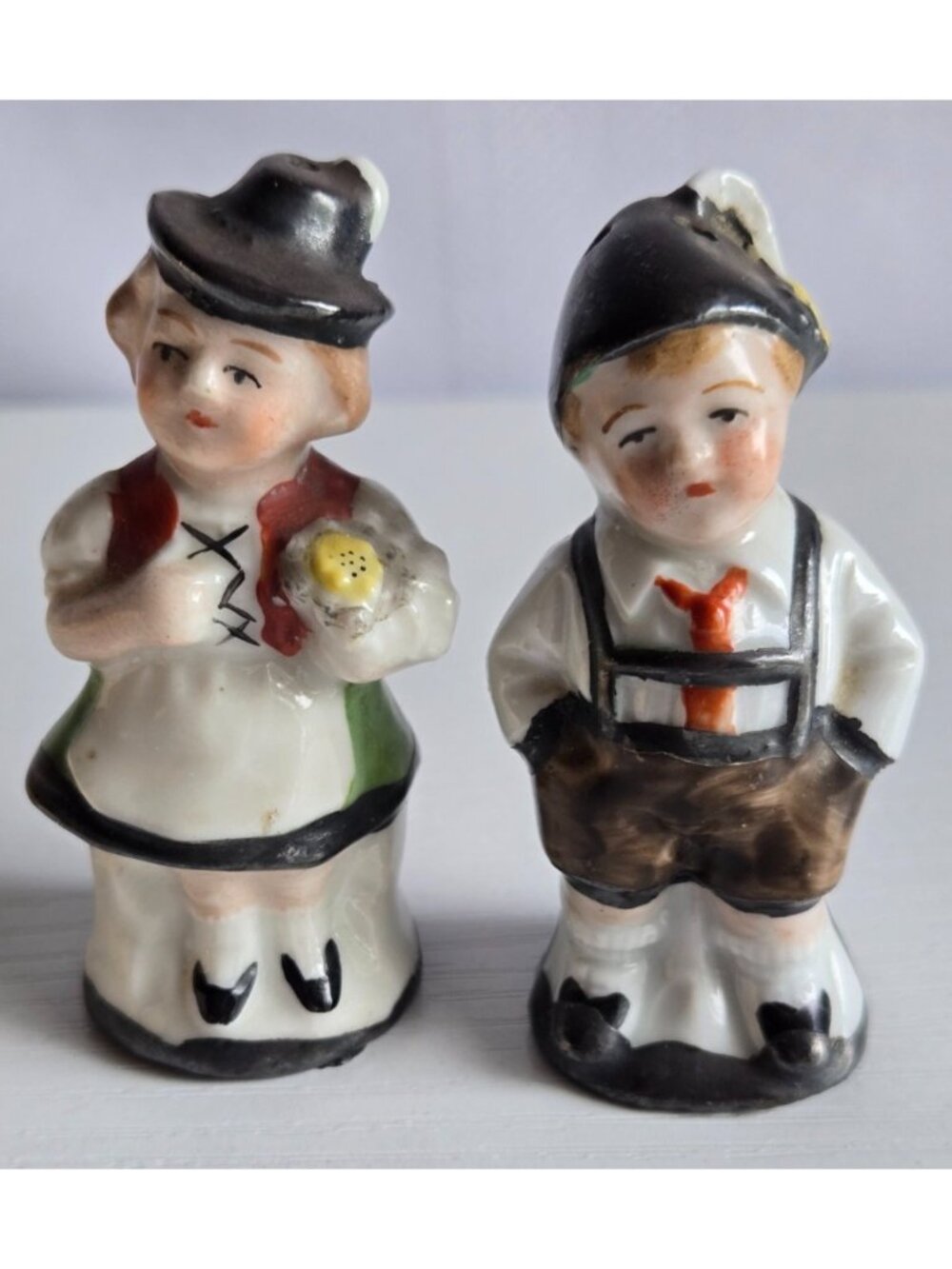Alpine Folk Costume Figural Girl Boy Salt & Pepper Shaker Pair